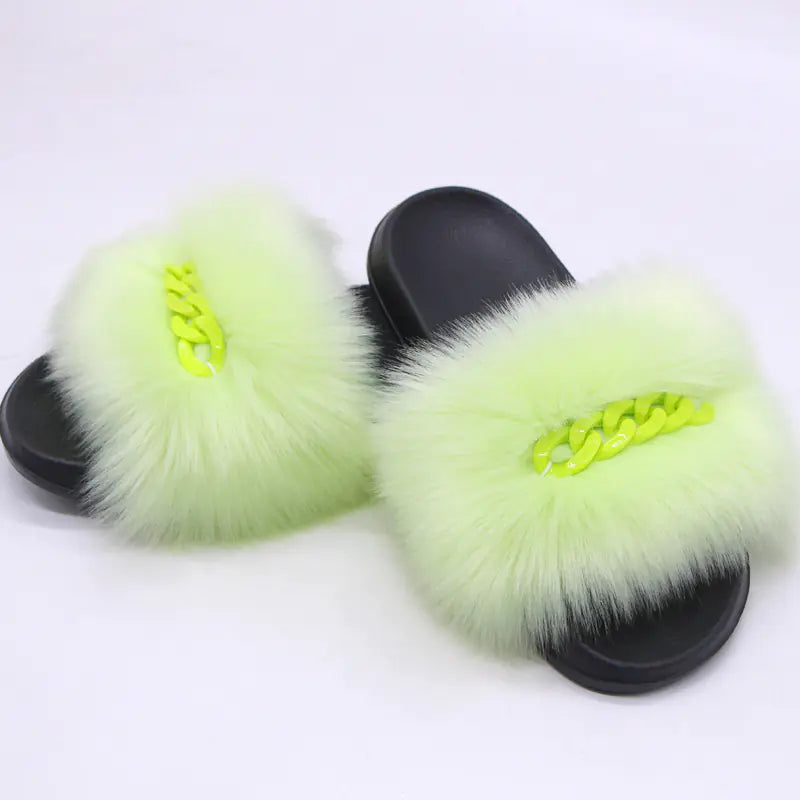 Faux Fox Fur Plush Flip-Flop Sandals for Women