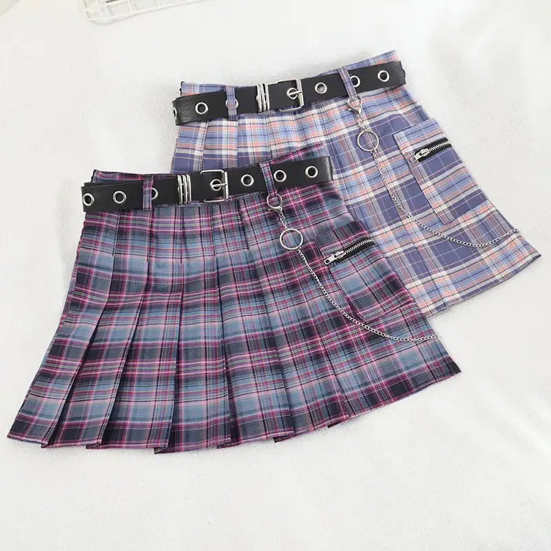 Gradient Plaid High Waist Pleated A-line Skirt for Women