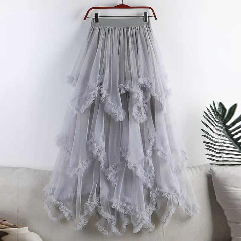 Women's High Waist Irregular Mesh Half-Length Skirt