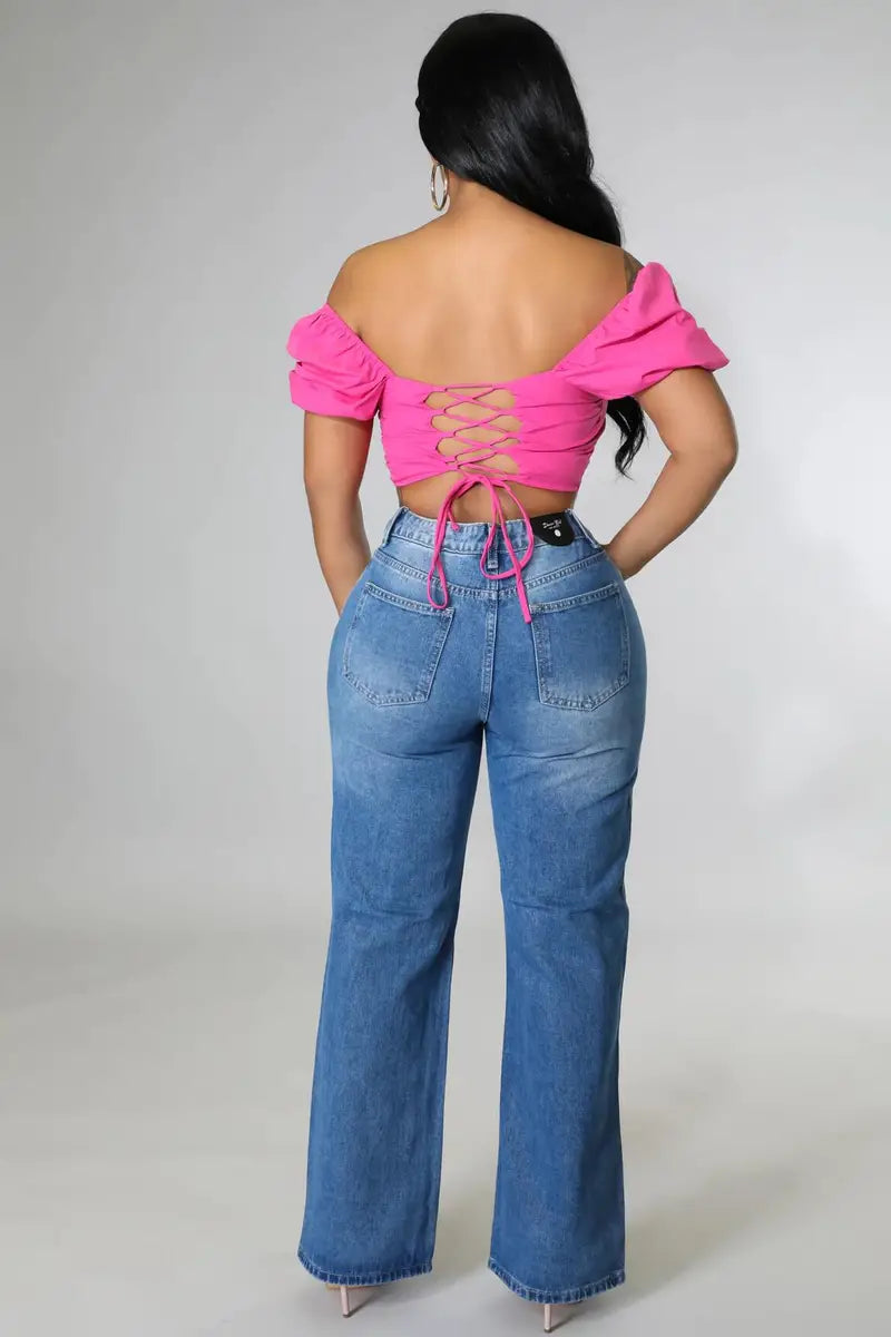 Women's Ripped Straight Boyfriend Denim Wide-Leg Jeans
