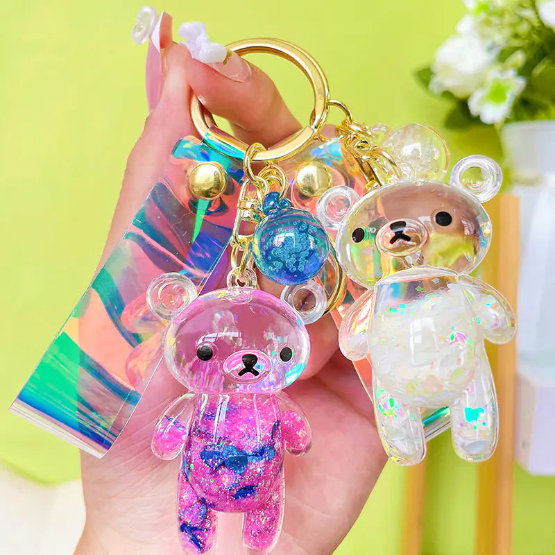 Glitter Bear Quicksand Acrylic Keychain for Couples