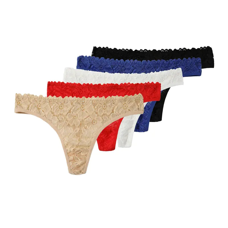 Lace T-Back Panties with Cotton Lining for Women