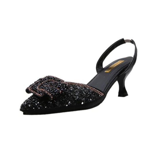 Rhinestone Bow Pointed Toe Stiletto High Heels