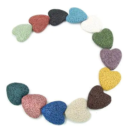 Colorful Heart-Shaped Volcanic Rock Bracelet
