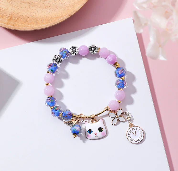 Glass Bead Bracelet with Cat Design