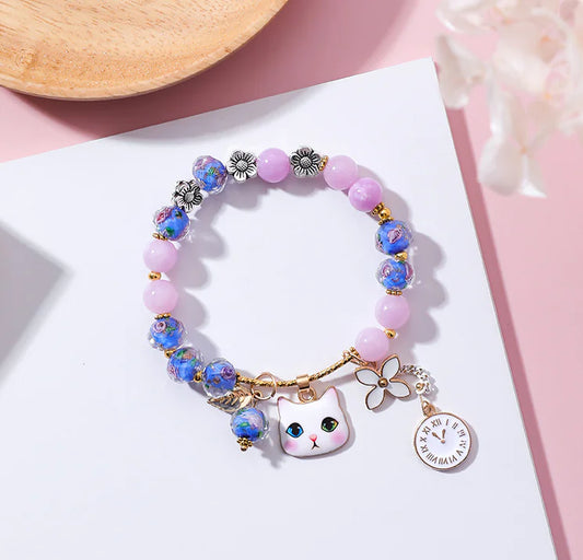 Glass Bead Bracelet with Cat Design