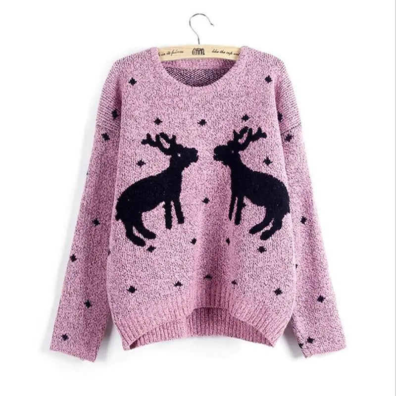 Embroidered Reindeer Knit Christmas Sweater