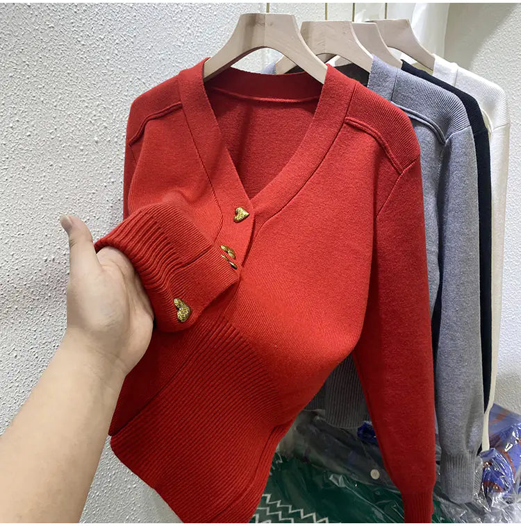 Women's V-Neck Cashmere Knitted Cardigan Sweater