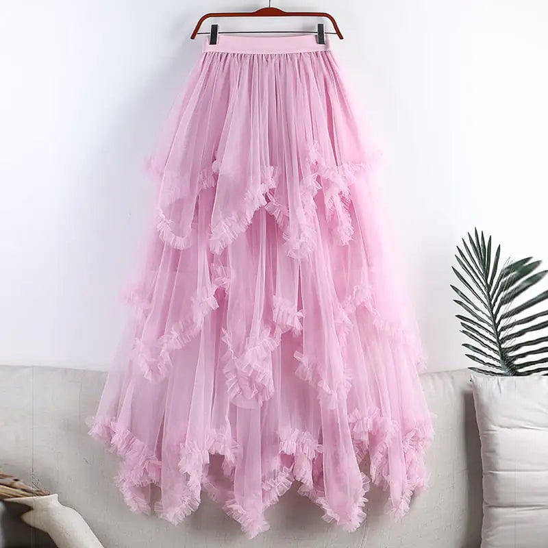 Women's High Waist Irregular Mesh Half-Length Skirt