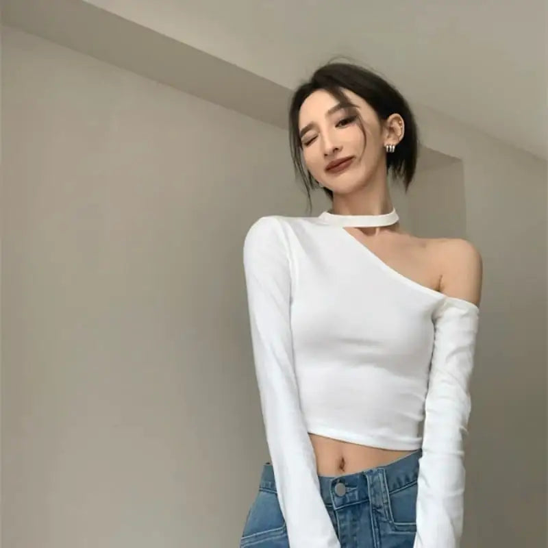 Button-Drape High-Rise Slim Straight Wide-Leg Jeans