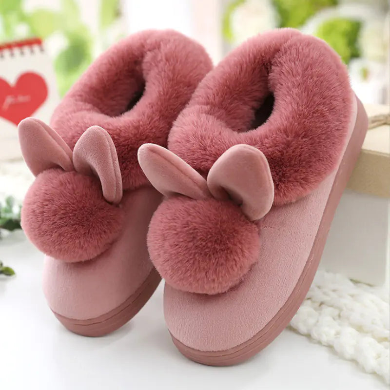 Cute Rabbit Cotton Slippers for Women - Warm and Non-Slip