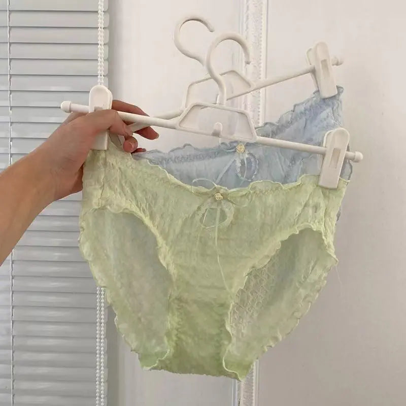 Women's Mid-Waist Briefs with Lace Hollow Out Design