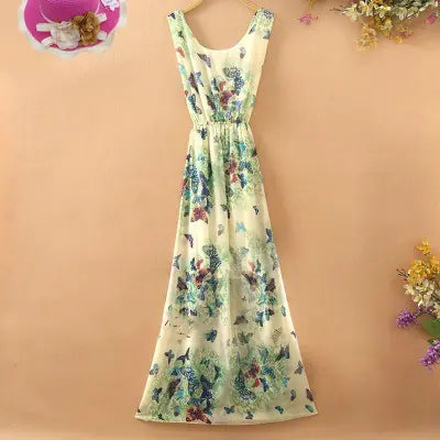 Bohemian Floral Chiffon Maxi Dress for Women