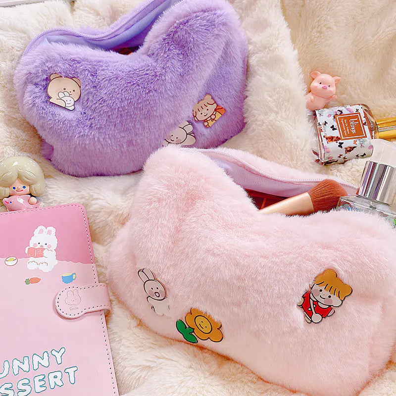 Korea Plush Cosmetic Bag - Large Capacity Pencil Case