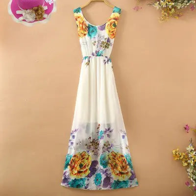 Bohemian Floral Chiffon Maxi Dress for Women