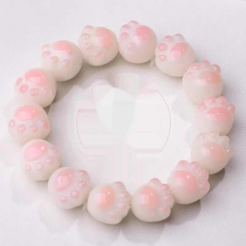 Cat's Paw Bodhi Root Bracelet with White Jade Design