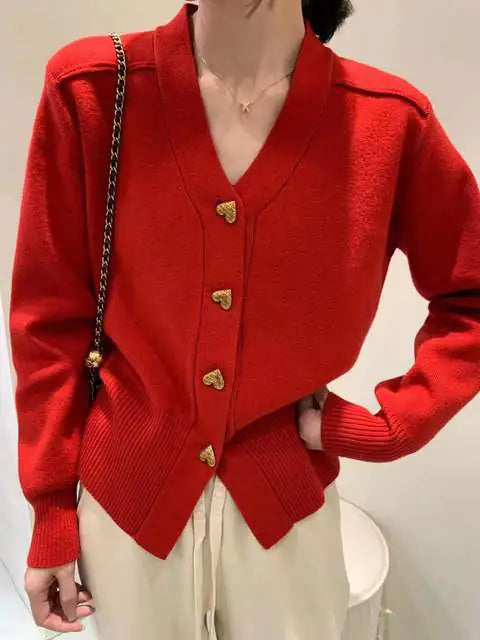 Women's V-Neck Cashmere Knitted Cardigan Sweater
