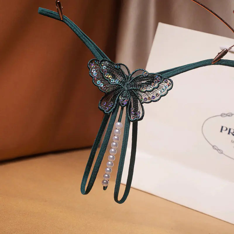 Transparent Pearl-Embellished T-Back Women's Panties