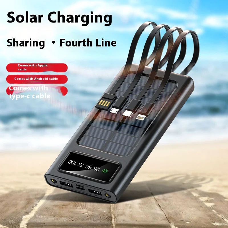 Solar Power Bank with Built-in Four Cables, 20000mAh Portable Charger for Mobile Phones