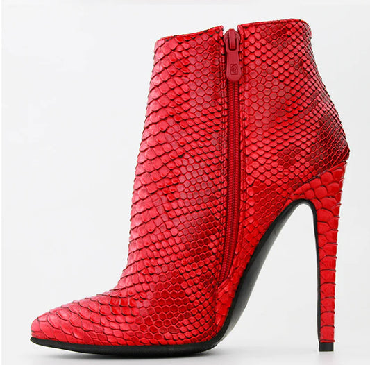 Crocodile Pattern High Heel Ankle Boots