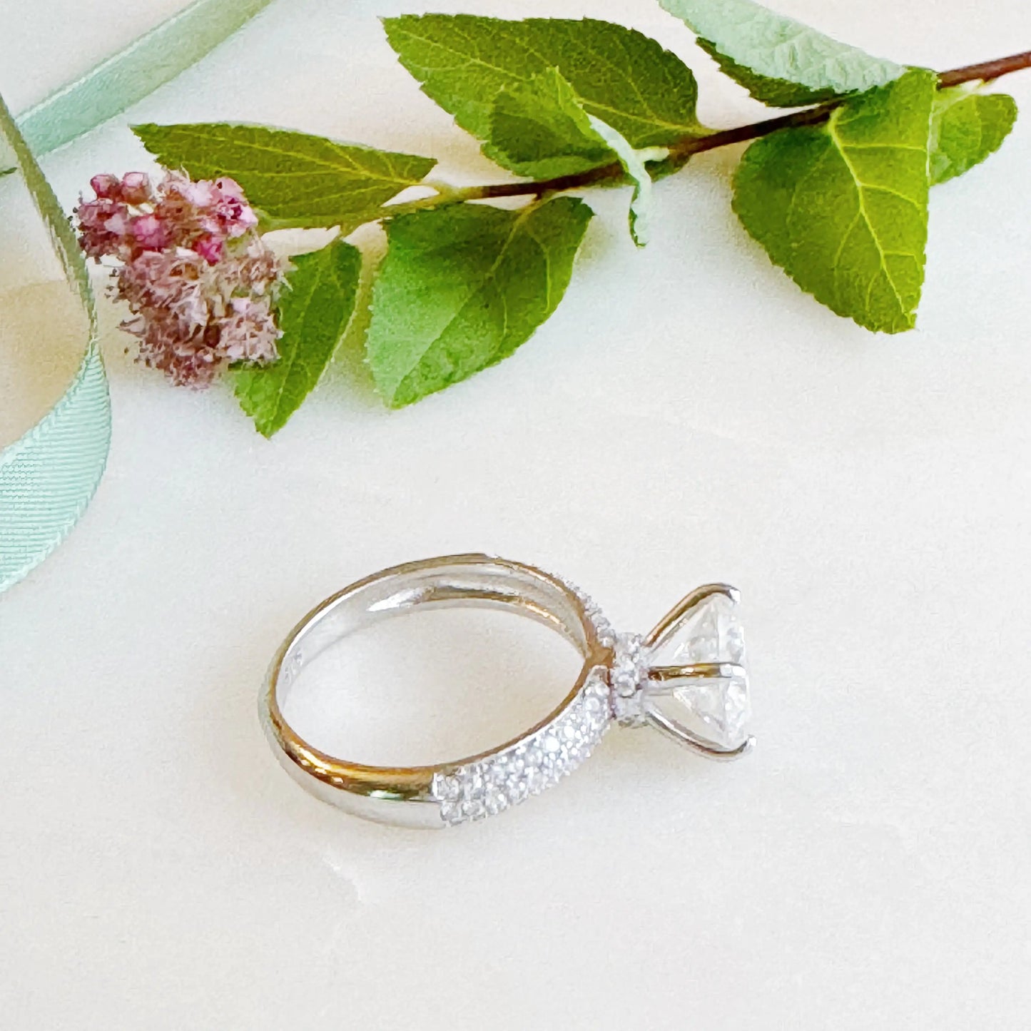 Hidden Halo Round Cut Moissanite Engagement Ring