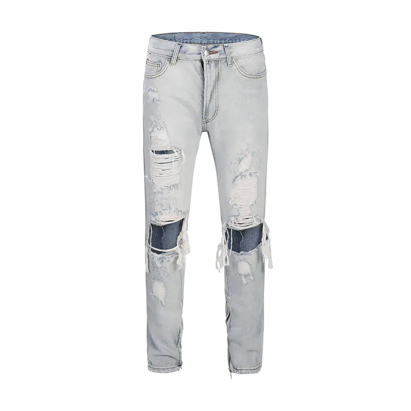 Light Wash Distressed Denim Jeans with Rips