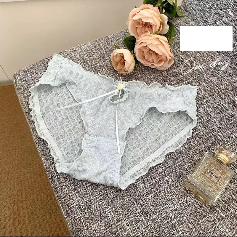 Women's Mid-Waist Briefs with Lace Hollow Out Design