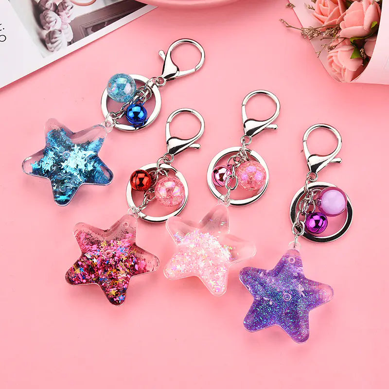 Acrylic Star Sequin Keychain with Liquid Glitter