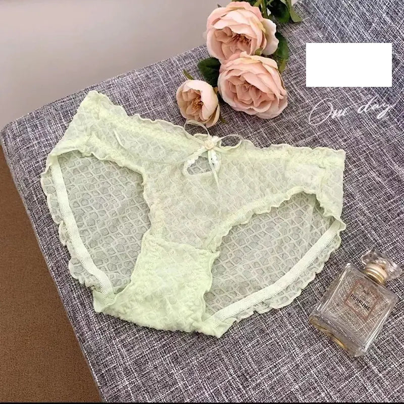 Women's Mid-Waist Briefs with Lace Hollow Out Design