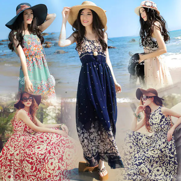 Bohemian Floral Chiffon Maxi Dress for Women