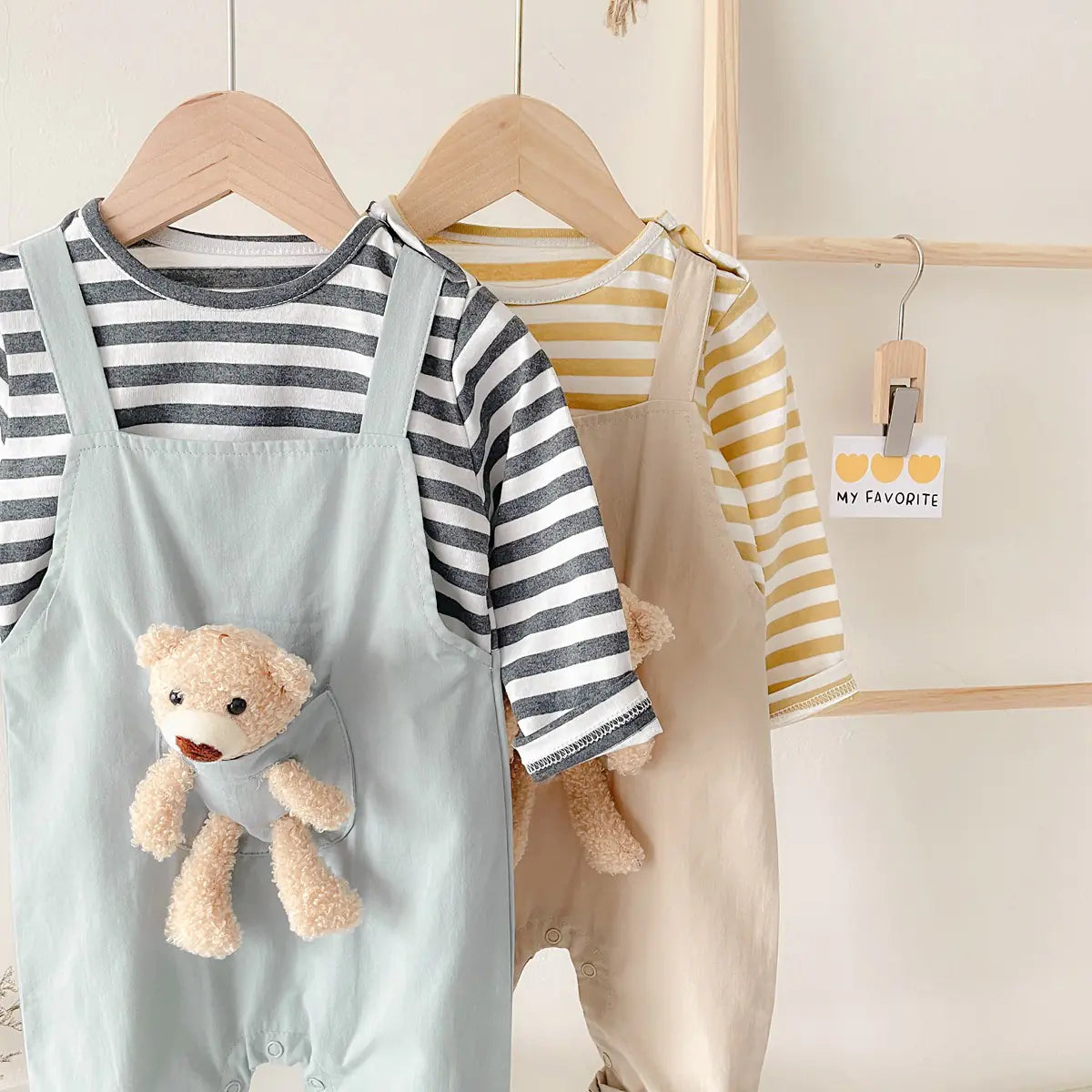 Striped Bear Romper for Infants and Toddlers (Korean Style)