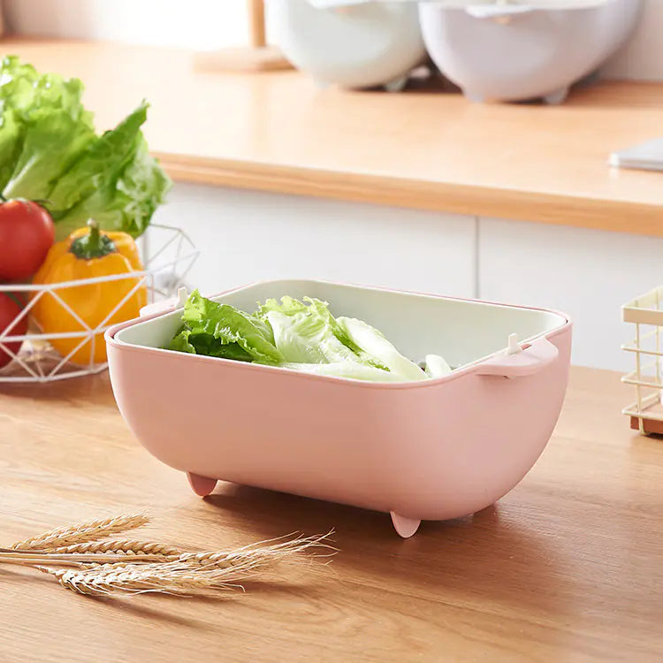 Collapsible Drain Basket and Vegetable Washing Bowl