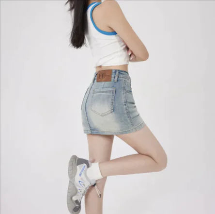 High Waist Denim A-Line Skirt