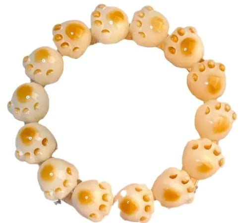Cat's Paw Bodhi Root Bracelet with White Jade Design