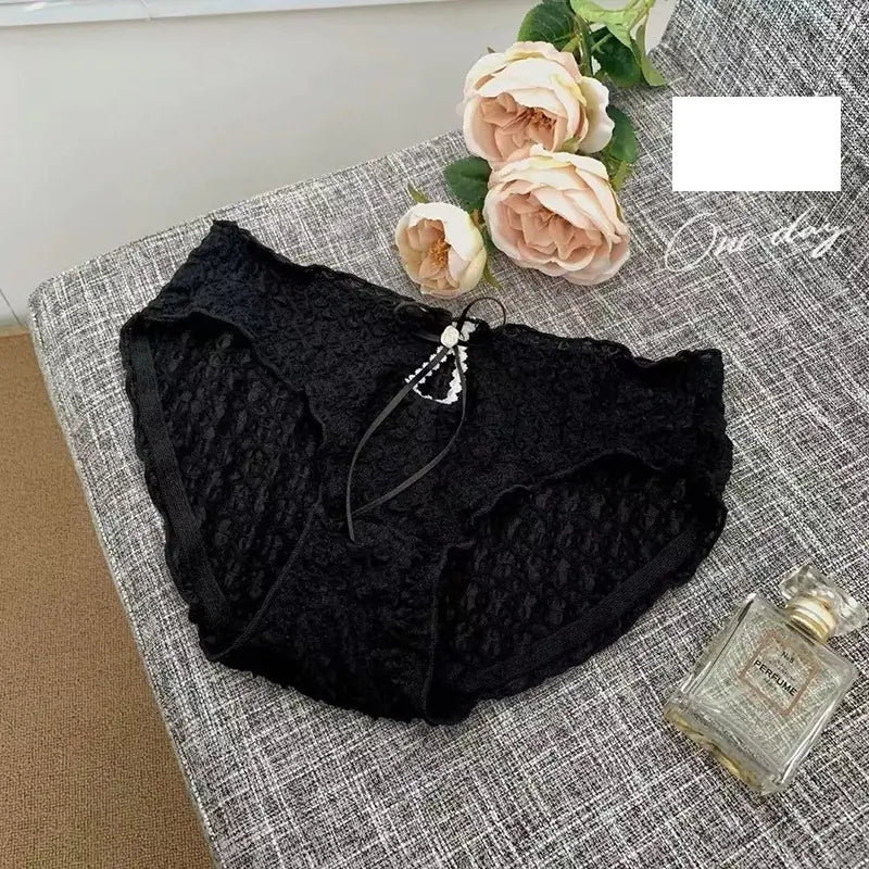 Women's Mid-Waist Briefs with Lace Hollow Out Design