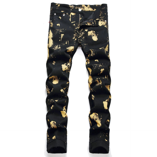 Digital Print Mid Waist Casual Men's Jeans
