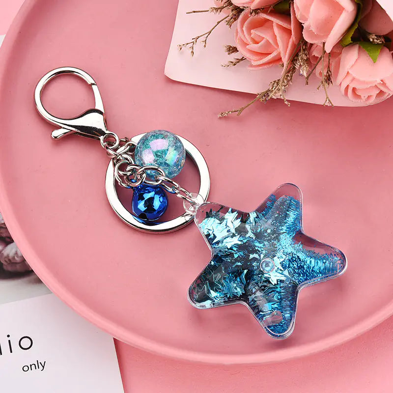 Acrylic Star Sequin Keychain with Liquid Glitter