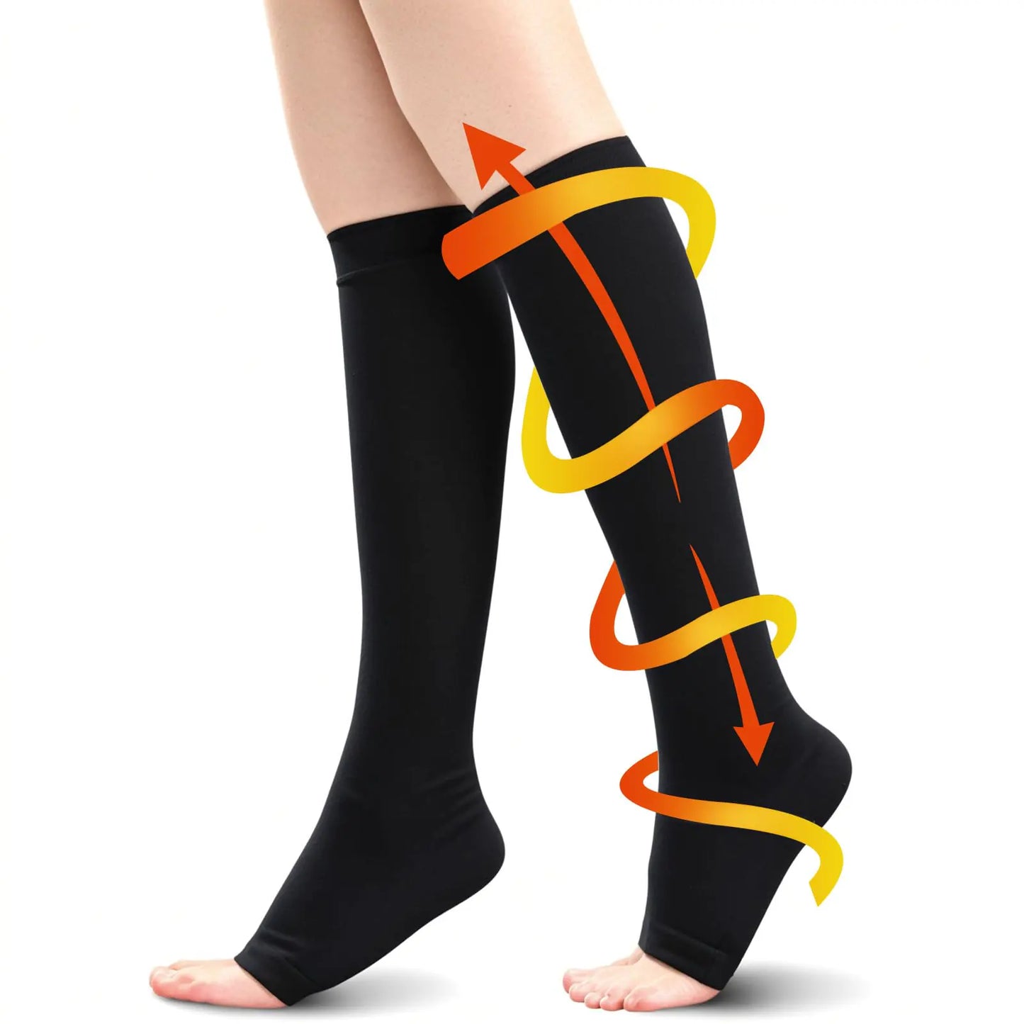 Compression Socks For Men & Women 20-30mmHg Compression Socks Toeless Compression Stockings Best Support For Athletic Running Hiking Pregnancy (Black XL(15-16.9"))