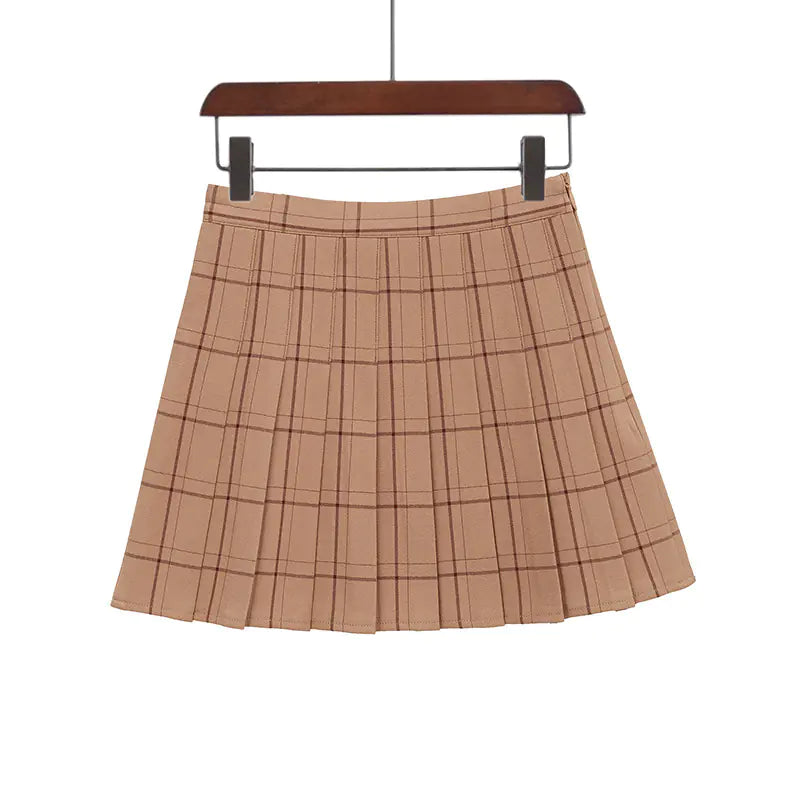 Plaid Pleated A-Line High Waist Skirt