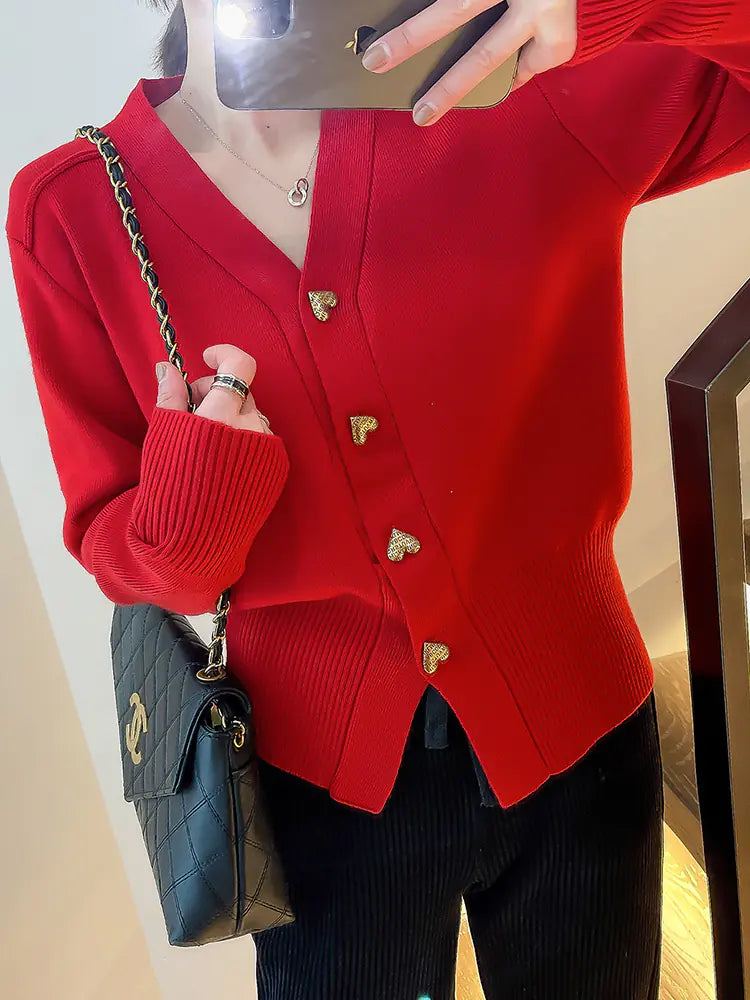 Women's V-Neck Cashmere Knitted Cardigan Sweater