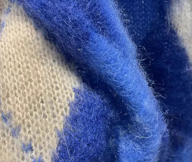 Niche Loose Color Block Mohair Knitted Sweater