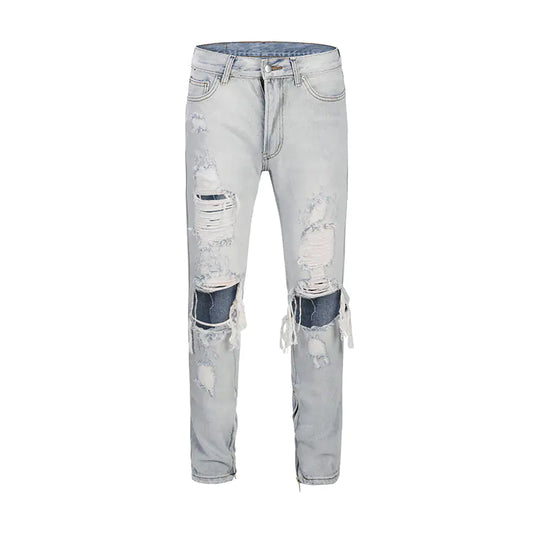 Light Wash Distressed Denim Jeans with Rips