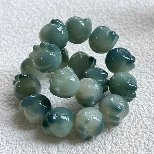 Cat's Paw Bodhi Root Bracelet with White Jade Design