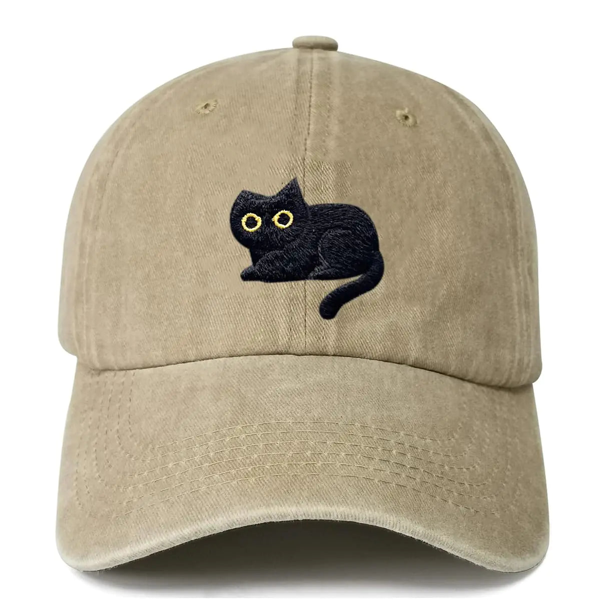 Black Cat Embroidered Baseball Cap for Men Women - Adjustable Cotton Washed Dad Hat