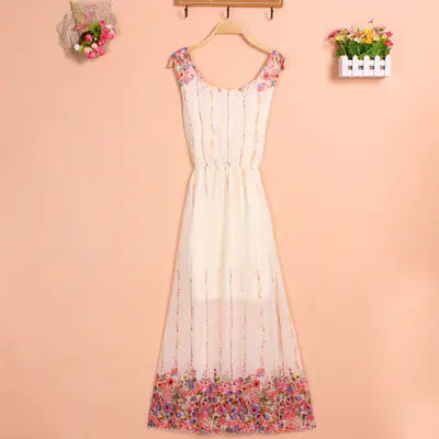 Bohemian Floral Chiffon Maxi Dress for Women