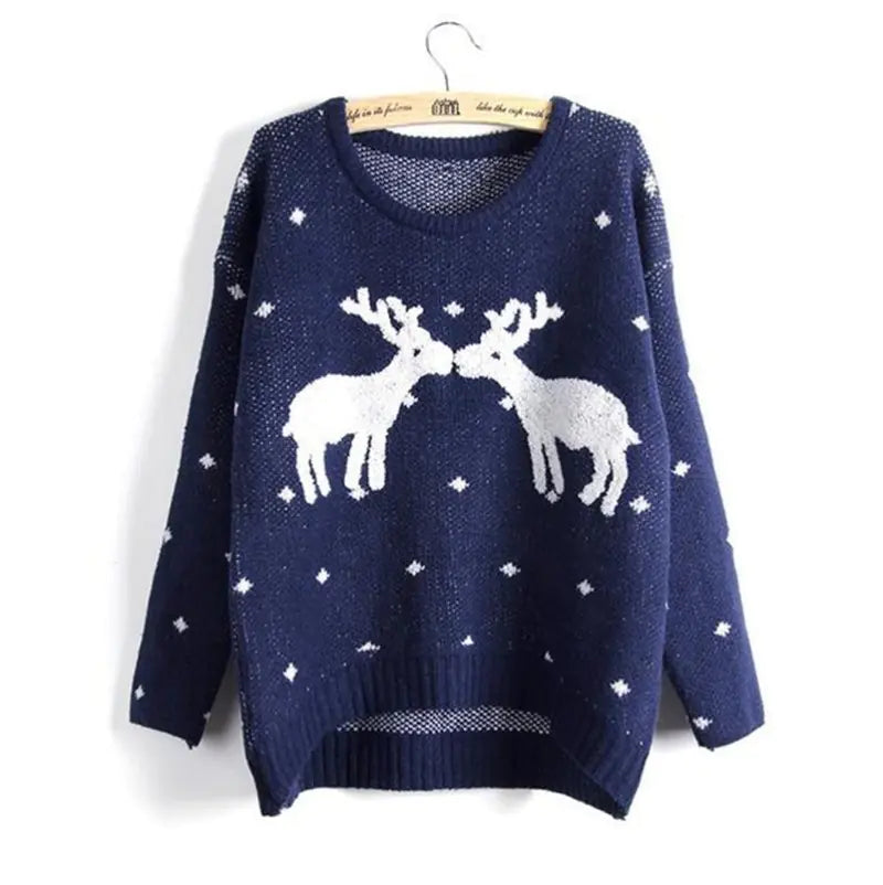 Embroidered Reindeer Knit Christmas Sweater