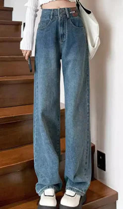 High-Rise Straight-Leg Thin Wide-Leg Jeans for Autumn