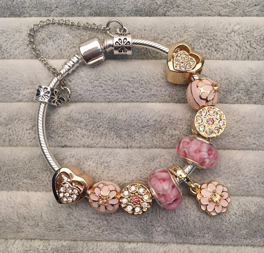 Pink Glass Bead Bracelet Jewelry - New Design