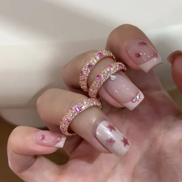 Gold-plated Fashion Ring with Inlaid Color Diamonds