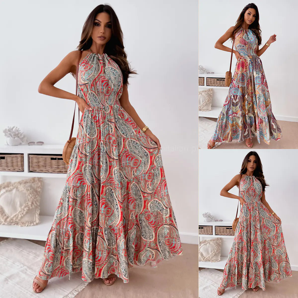 Bohemian Floral Backless Maxi Dress for Summer Outings
